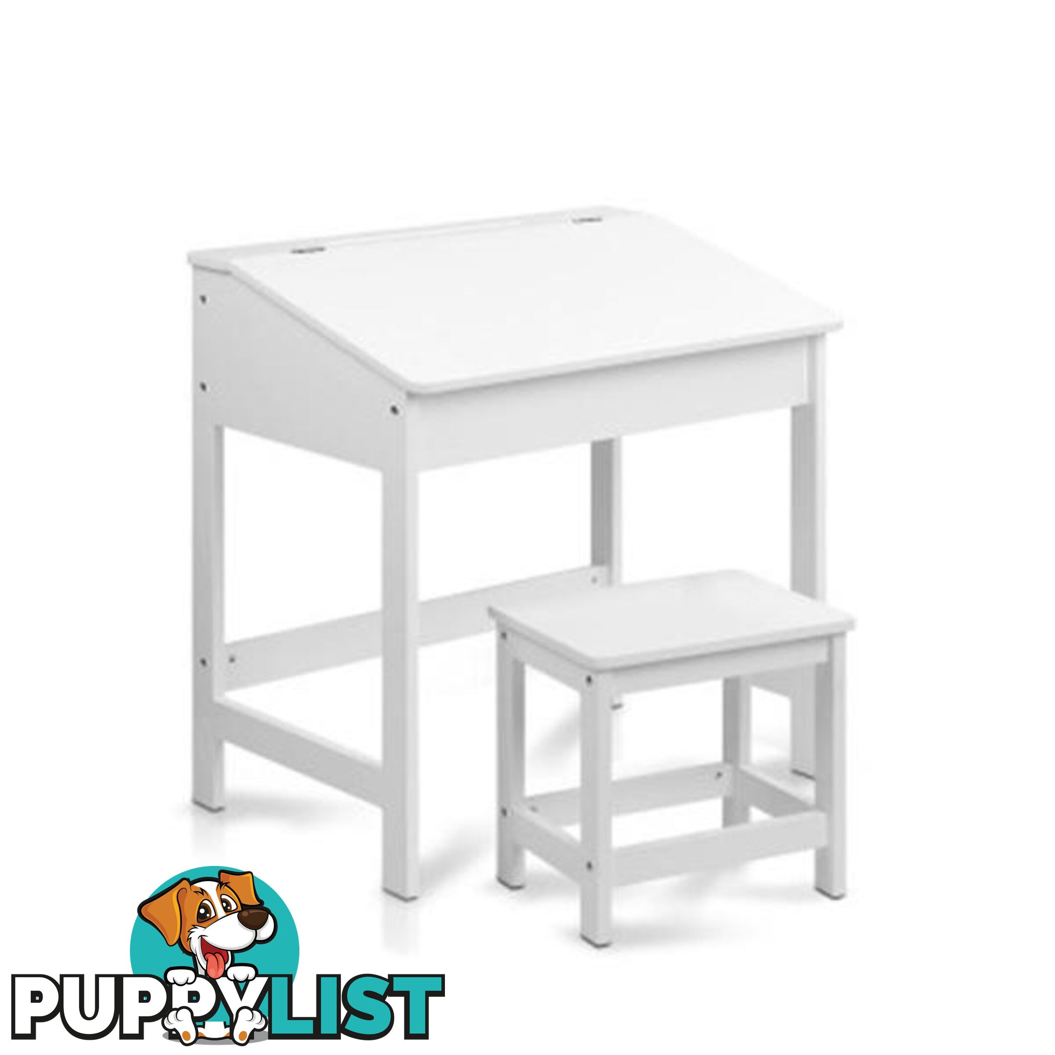 Kids Lift-Top Desk And Stool - White - Artiss - 4344744419657