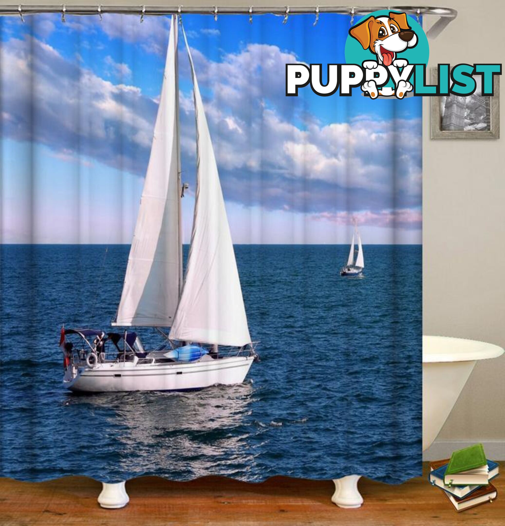 Sailboat At Open Sea Shower Curtain - Curtain - 7427045990425