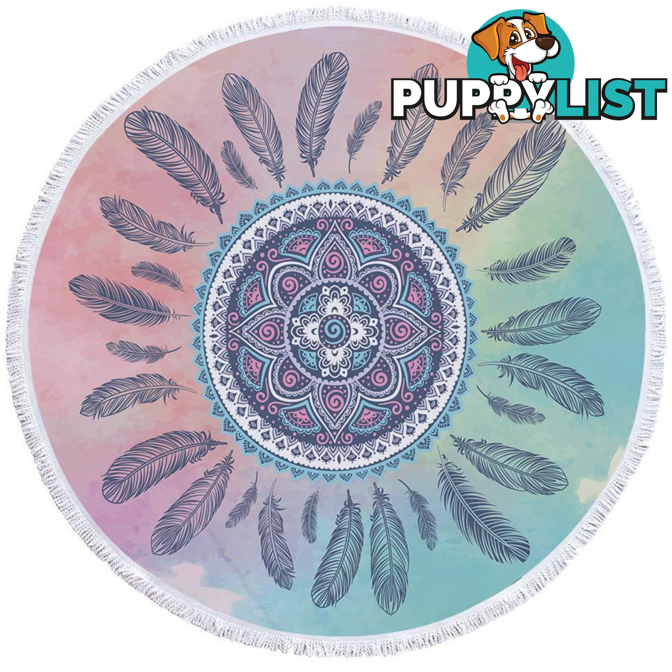 Oriental Feather Circle Beach Towel - Towel - 7427046328005