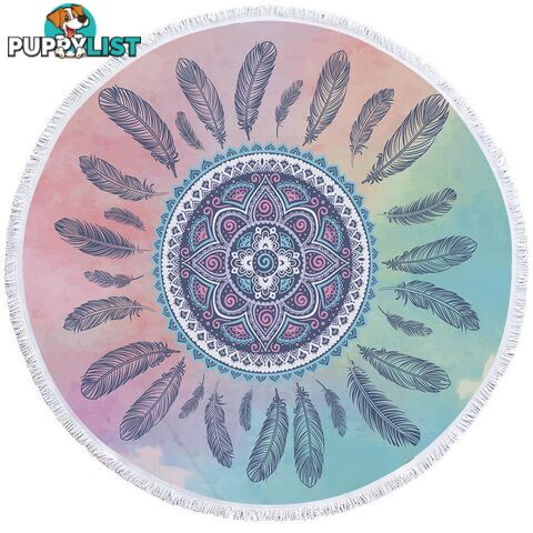 Oriental Feather Circle Beach Towel - Towel - 7427046328005