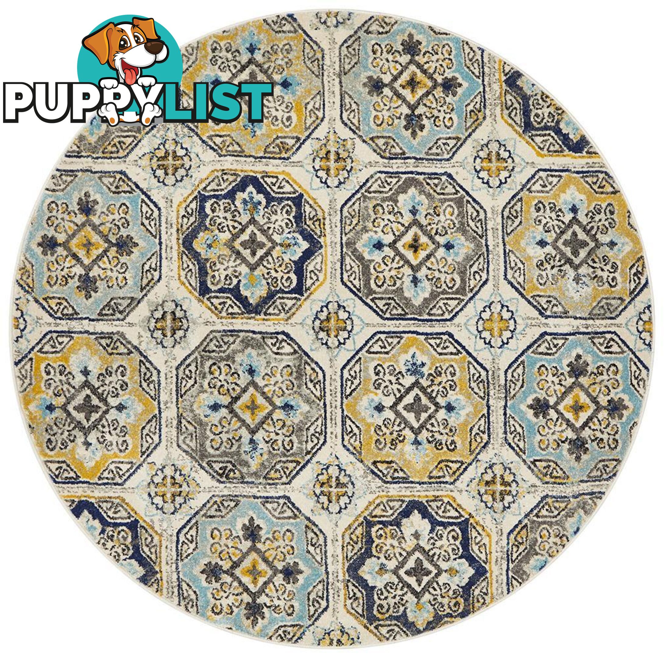 Babylon Round Hindi Blue Rug - Unbranded - 9375321874809