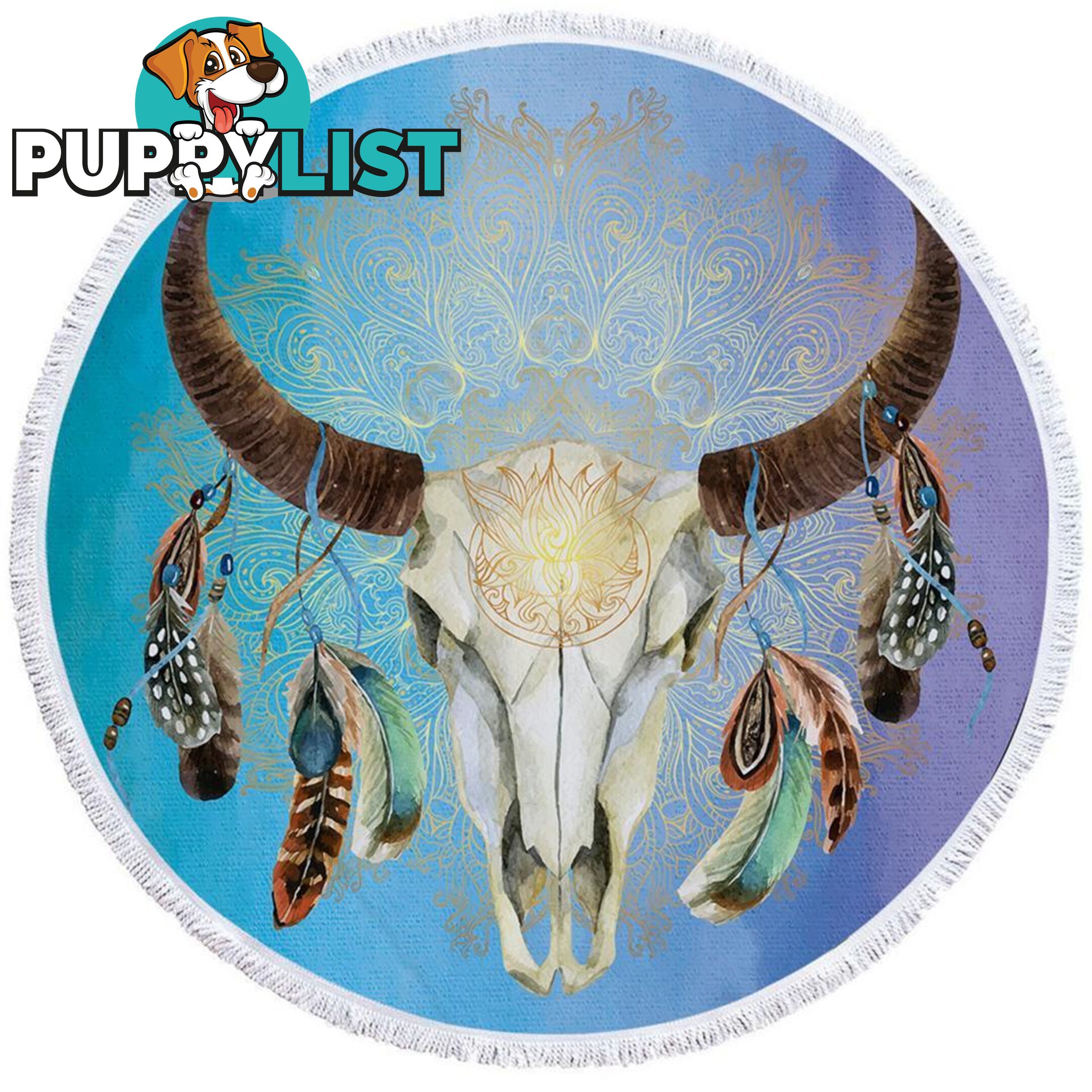 Blue Bull Skull Beach Towel - Towel - 7427046319621