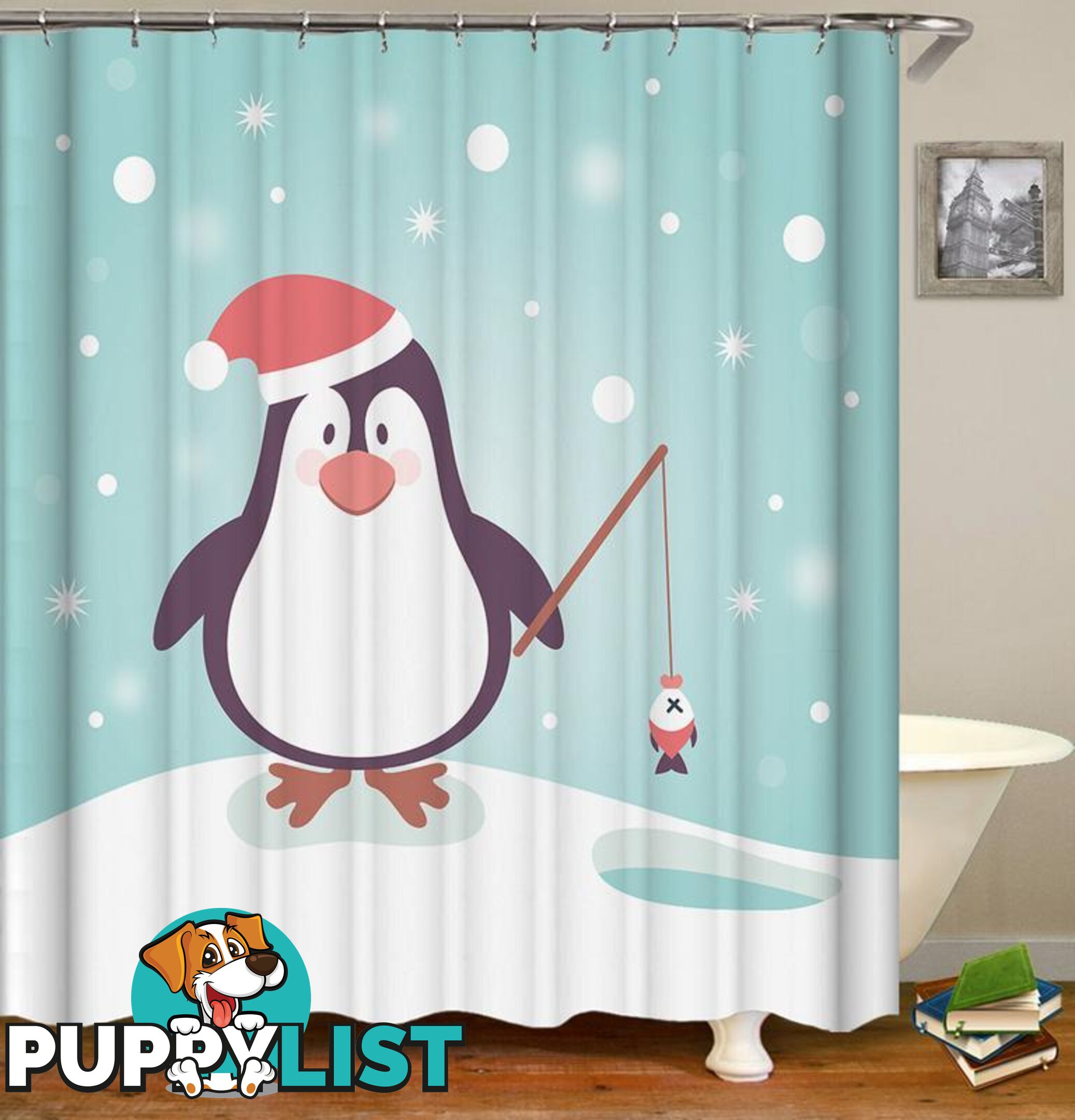 Cute Penguin With Santa Hat Shower Curtain - Curtain - 7427046018173