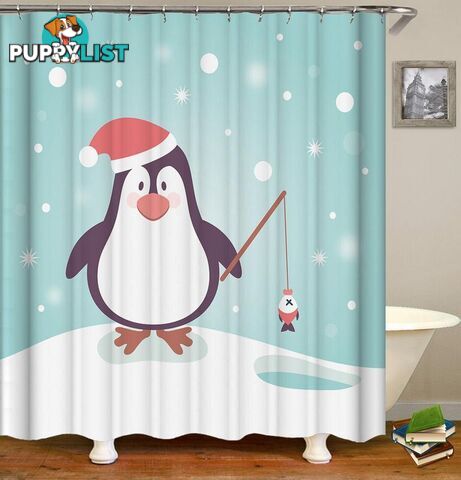 Cute Penguin With Santa Hat Shower Curtain - Curtain - 7427046018173