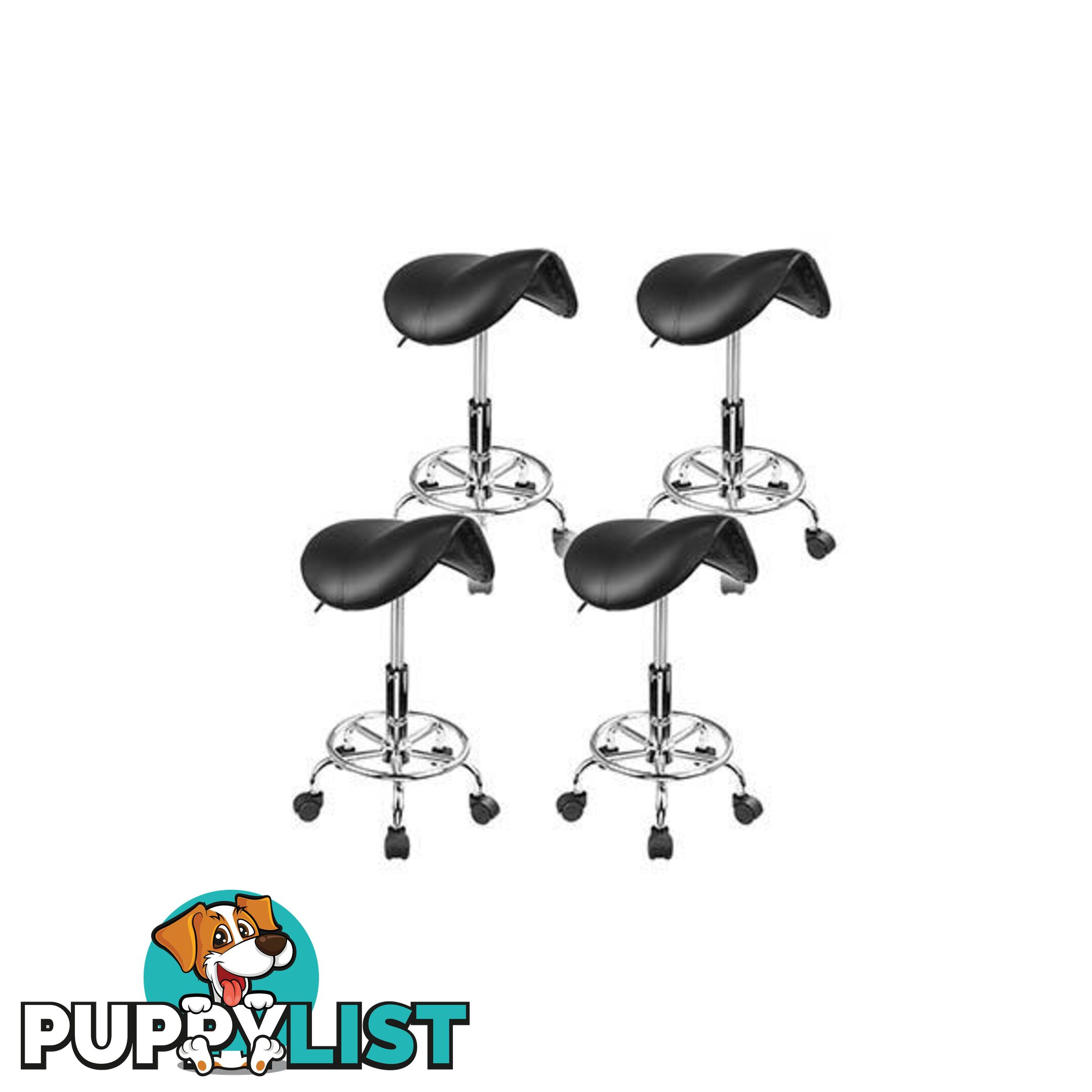 4 Pieces Black Saddle Salon Stool - Salon Stool - 7427046225847