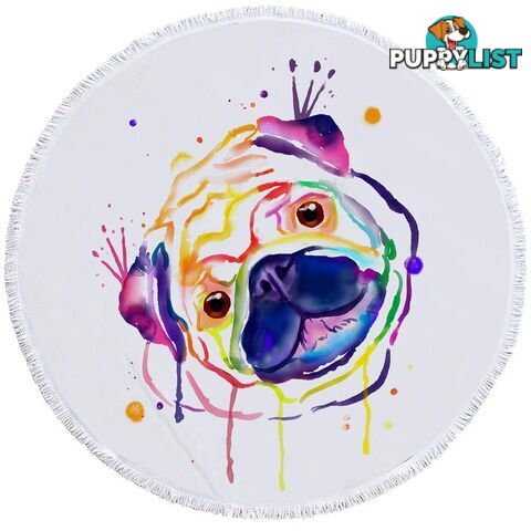 Colorful Painted Pug Beach Towel - Towel - 7427046340076