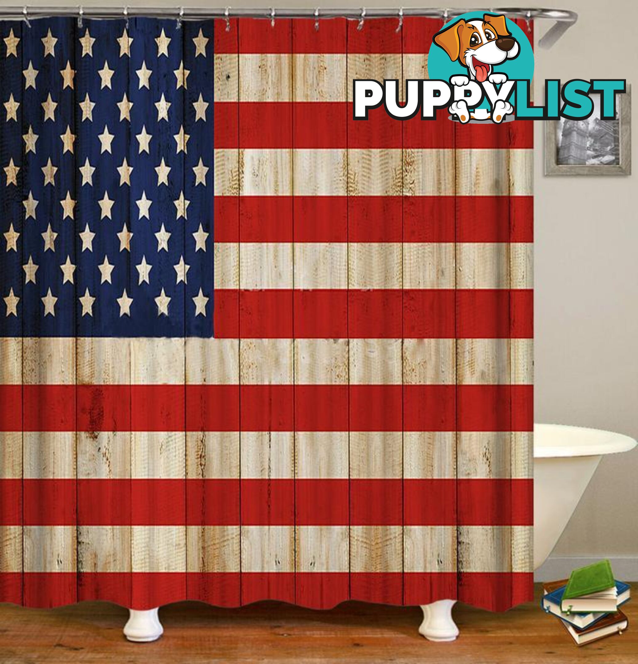 Rustic American Flag Shower Curtain - Curtain - 7427045914377