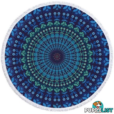 Blue Hues Mandala Circle Beach Towel - Towel - 7427046326711