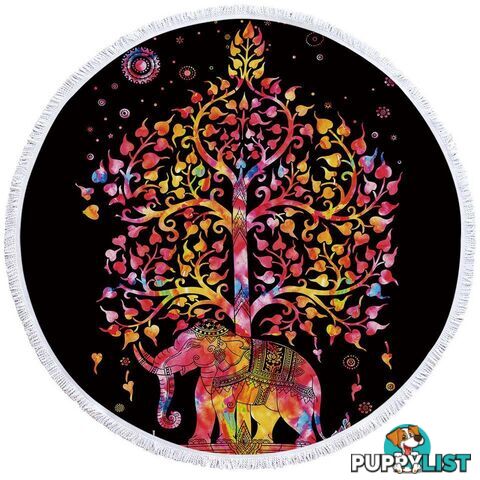 Black Background Fire Colors Indian Elephant Beach Towel - Towel - 7427046326193