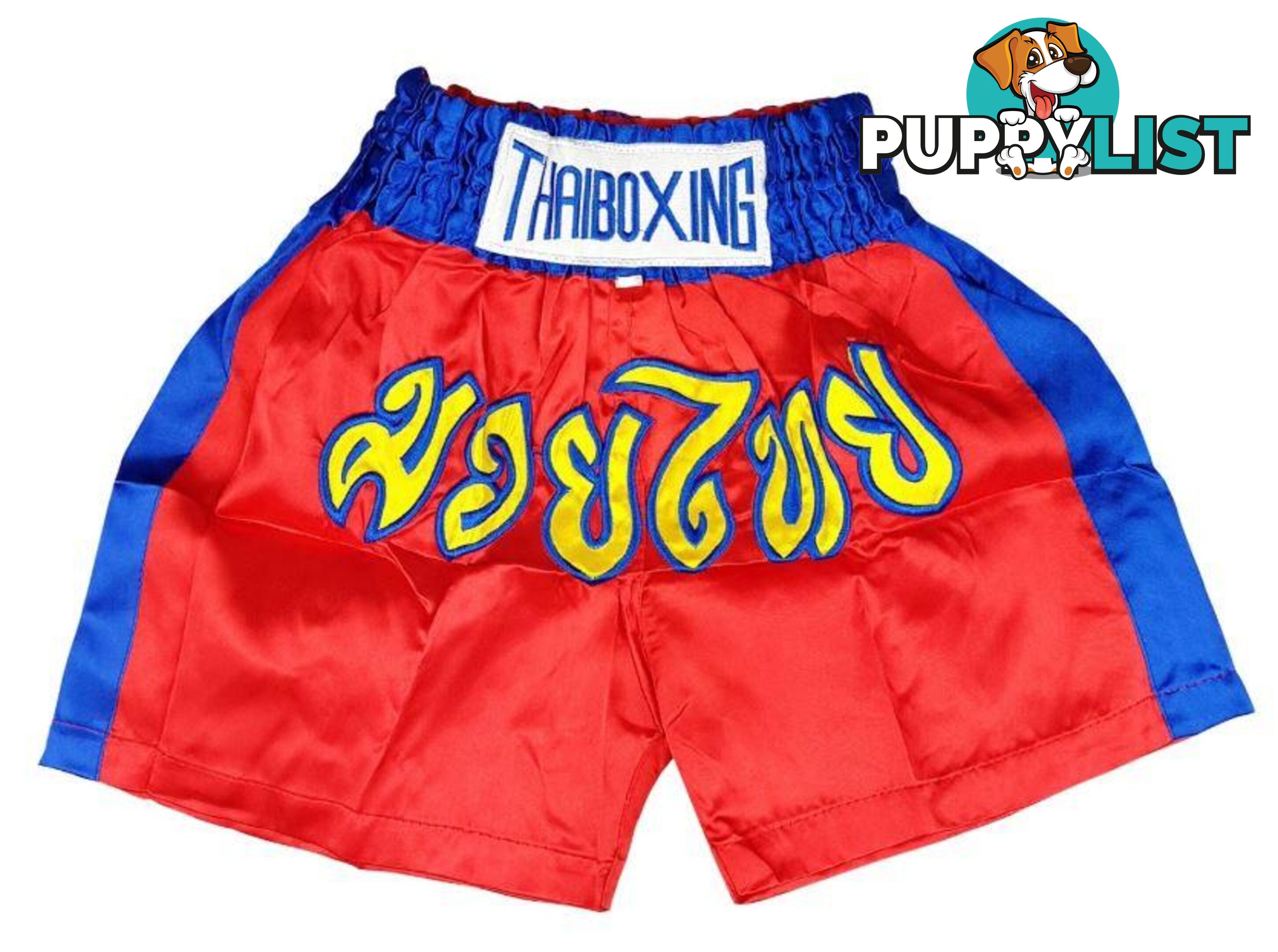 Adults Boxing Pants Satin Red Bluestrip - ThaiBoxing - 9476062140557