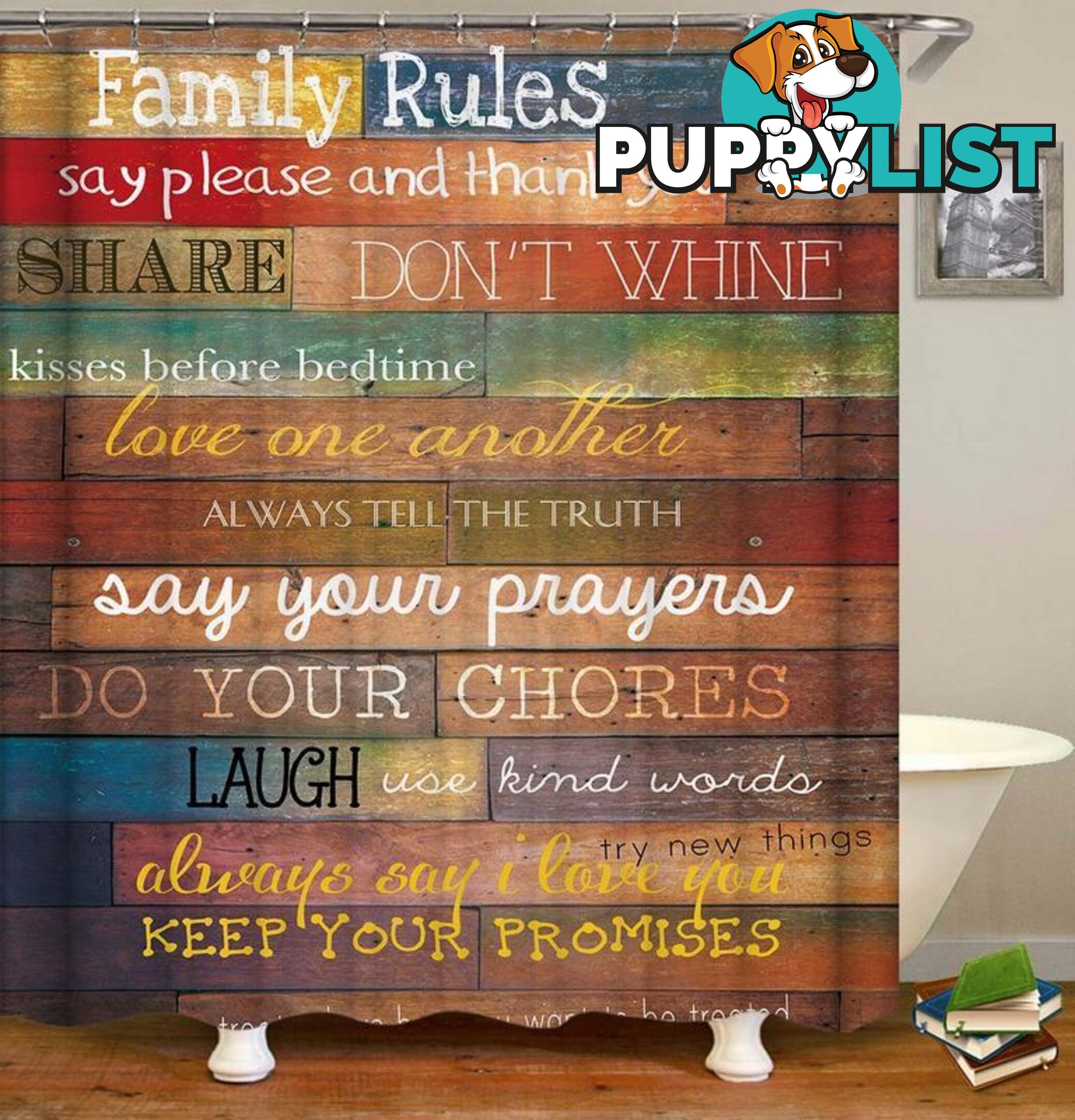 Family Rules Wooden Deck Shower Curtain - Curtain - 7427046137652