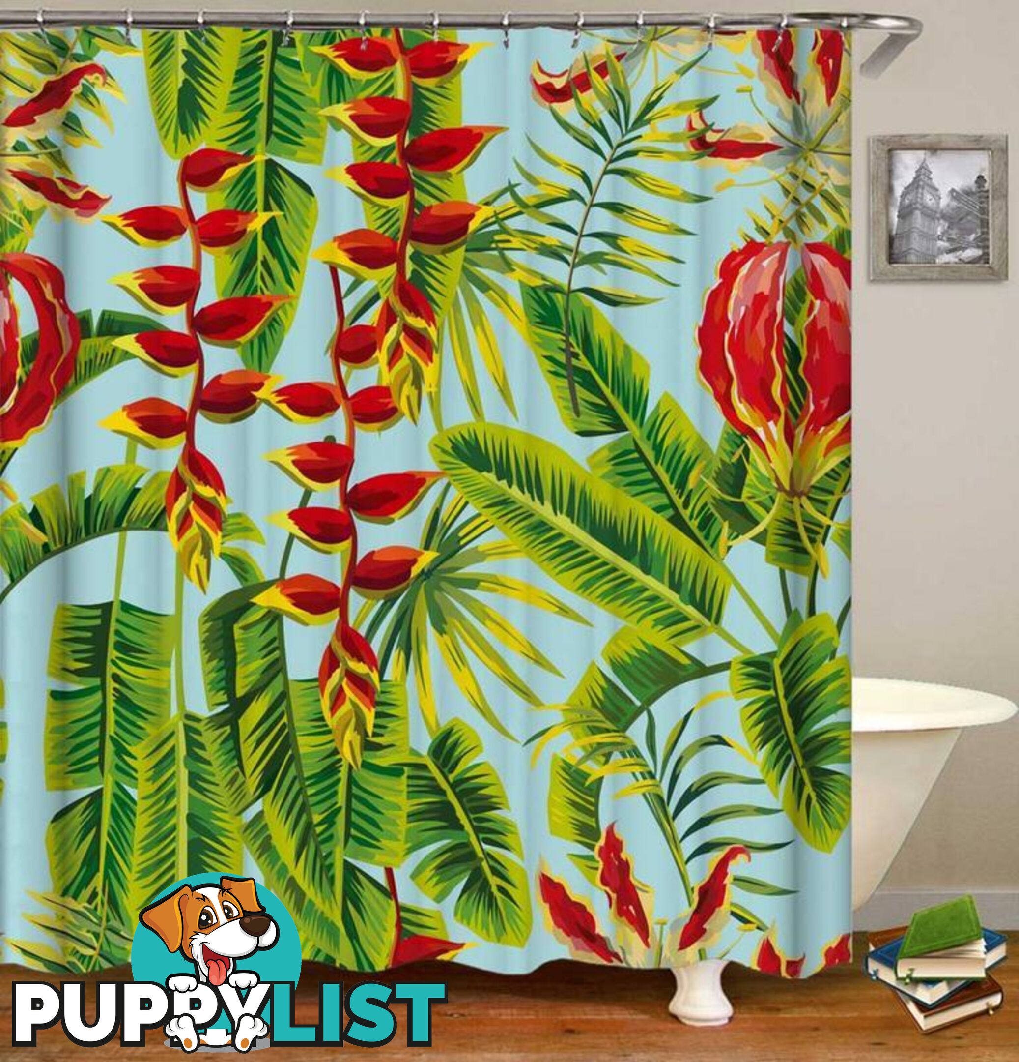 Red And Green Tropical Shower Curtain - Curtain - 7427046109864