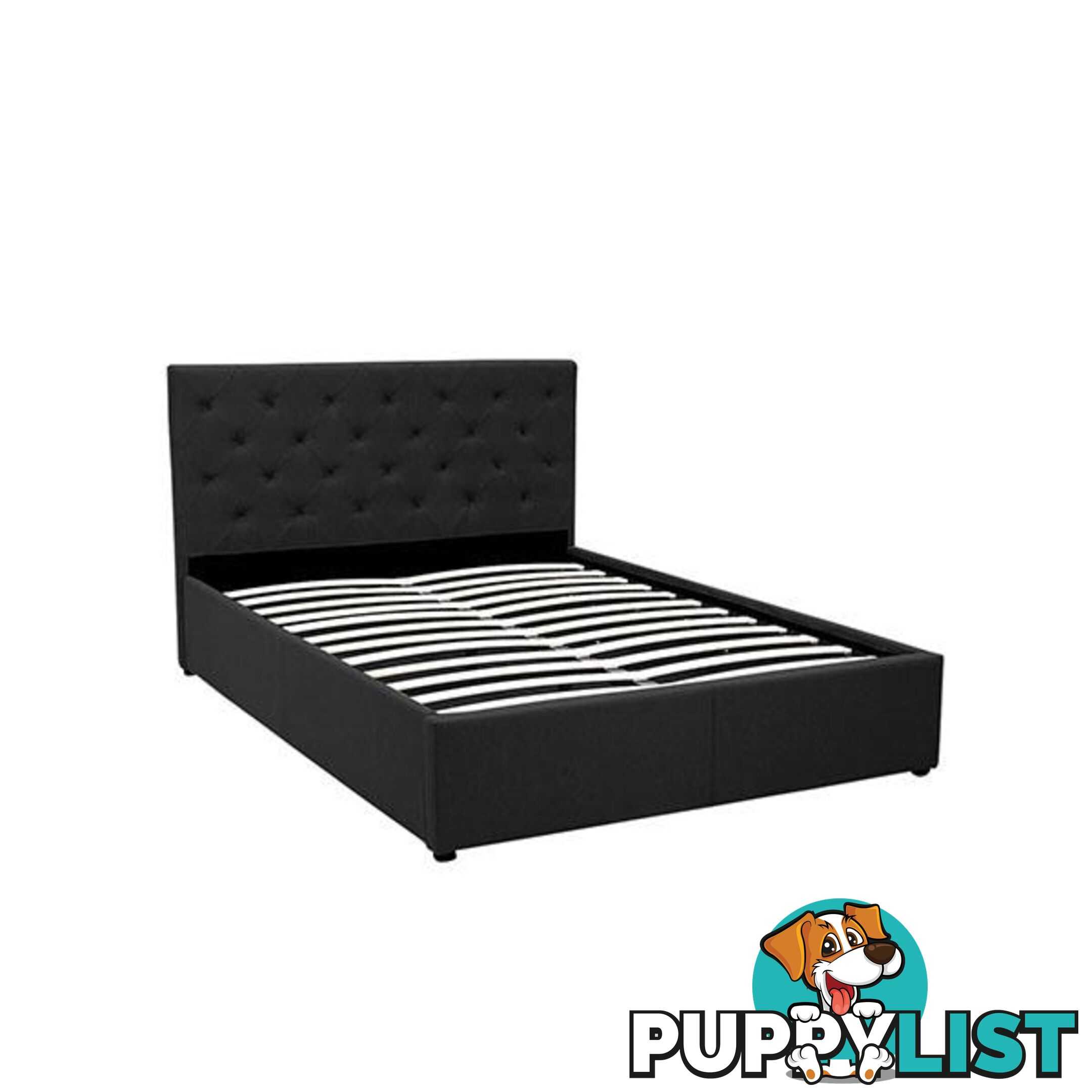 Double Fabric Gas Lift Bed Frame With Headboard Black - Bed Frame - 7427005885785