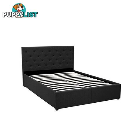 Double Fabric Gas Lift Bed Frame With Headboard Black - Bed Frame - 7427005885785