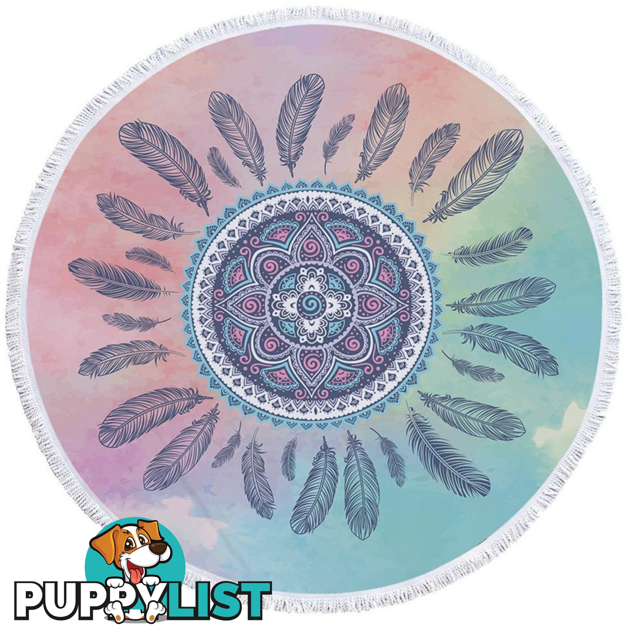 Pastel Background Feathers And Mandala Beach Towel - Towel - 7427046311991