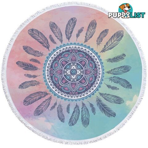 Pastel Background Feathers And Mandala Beach Towel - Towel - 7427046311991