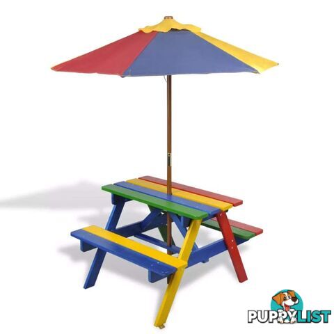 Kids Picnic Table & Benches With Parasol In Four Colours - Unbranded - 9476062036126