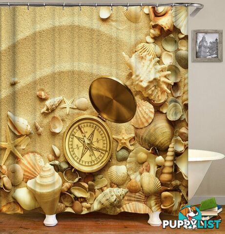 Shells And Compass On The Beach Shower Curtain - Curtain - 7427045993471