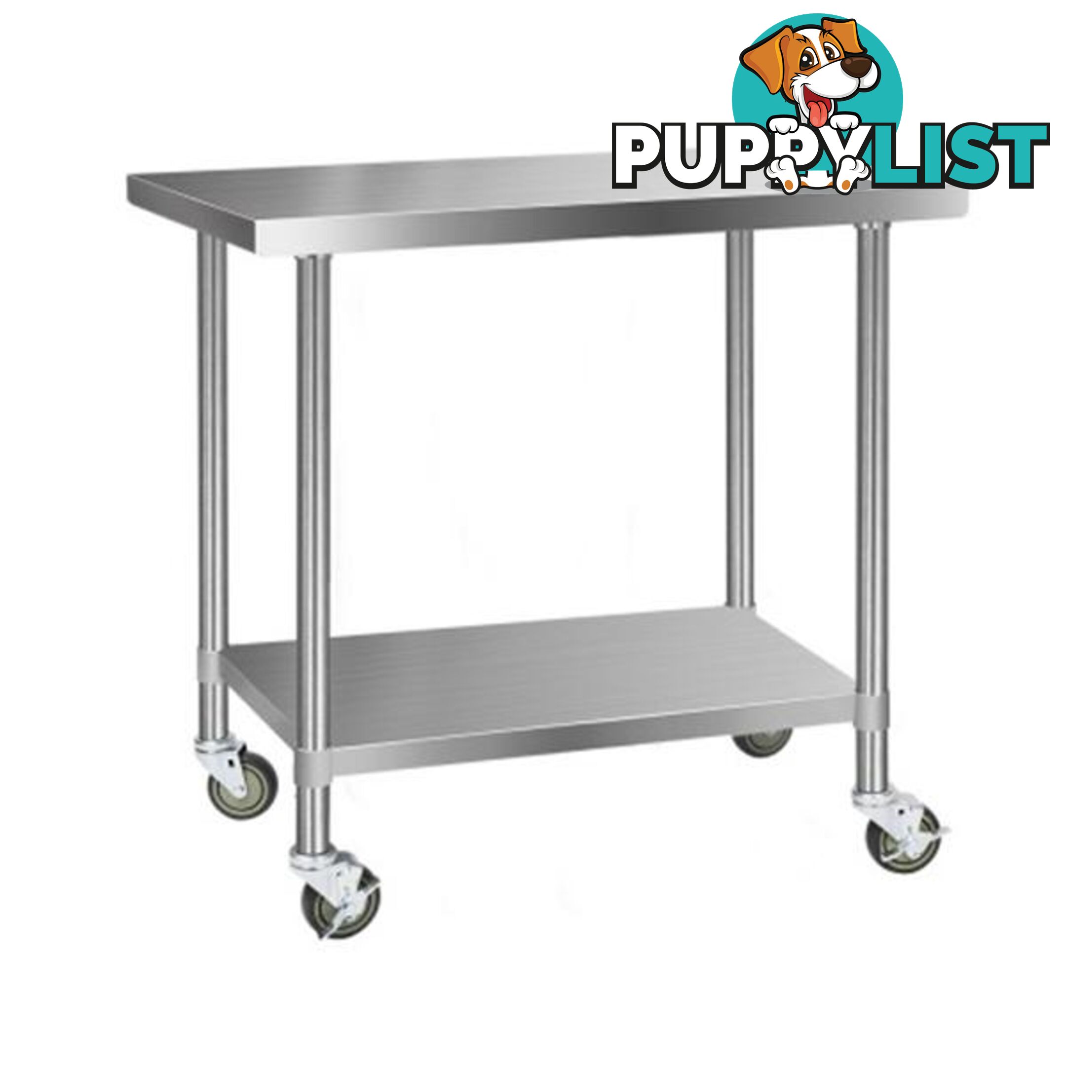 430 Stainless Steel Kitchen Work Bench Food Prep Table With Wheels - Cefito - 9350062085646