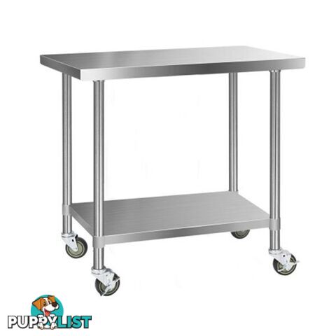 430 Stainless Steel Kitchen Work Bench Food Prep Table With Wheels - Cefito - 9350062085646