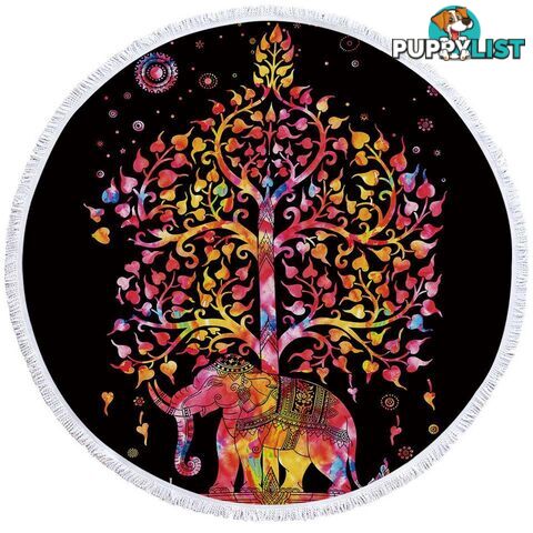 Black Background Fire Colors Indian Elephant Beach Towel - Towel - 7427046326223