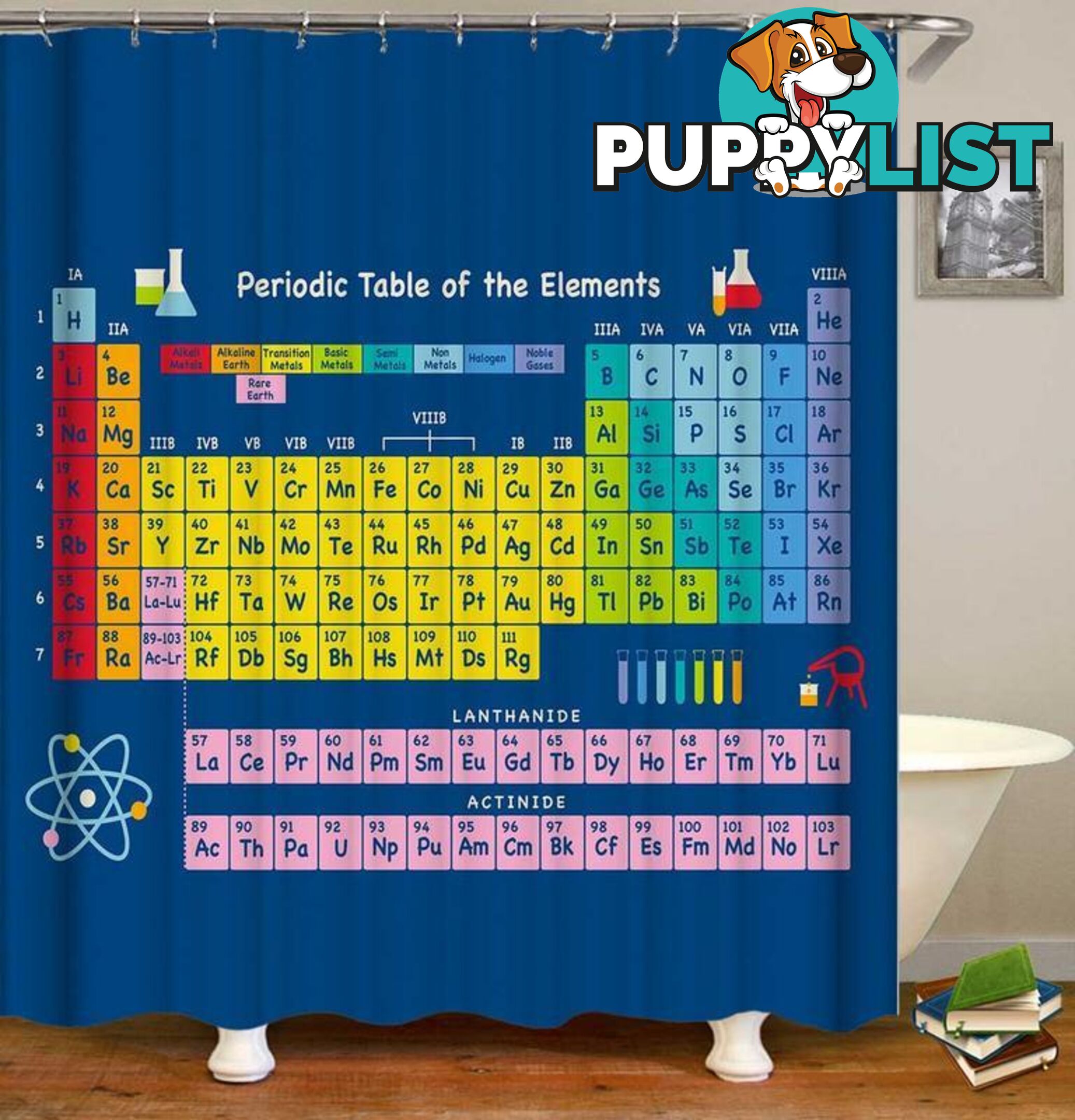 Periodic Table Of Elements Blue Background Shower Curtain - Curtain - 7427046085489