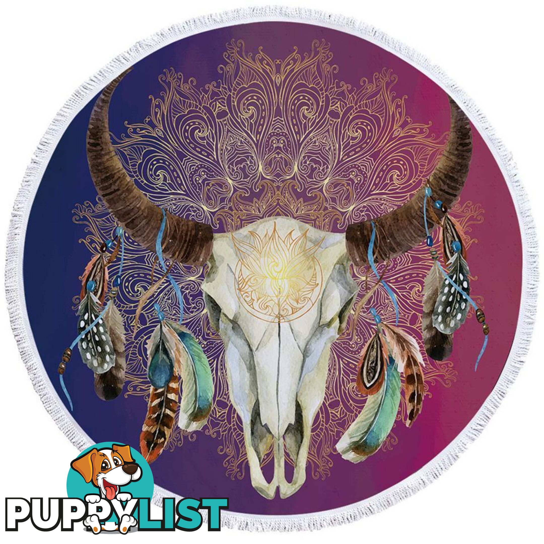 Purple Blue Bull Skull Beach Towel - Towel - 7427046319416