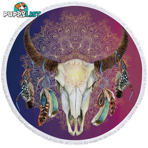 Purple Blue Bull Skull Beach Towel - Towel - 7427046319416