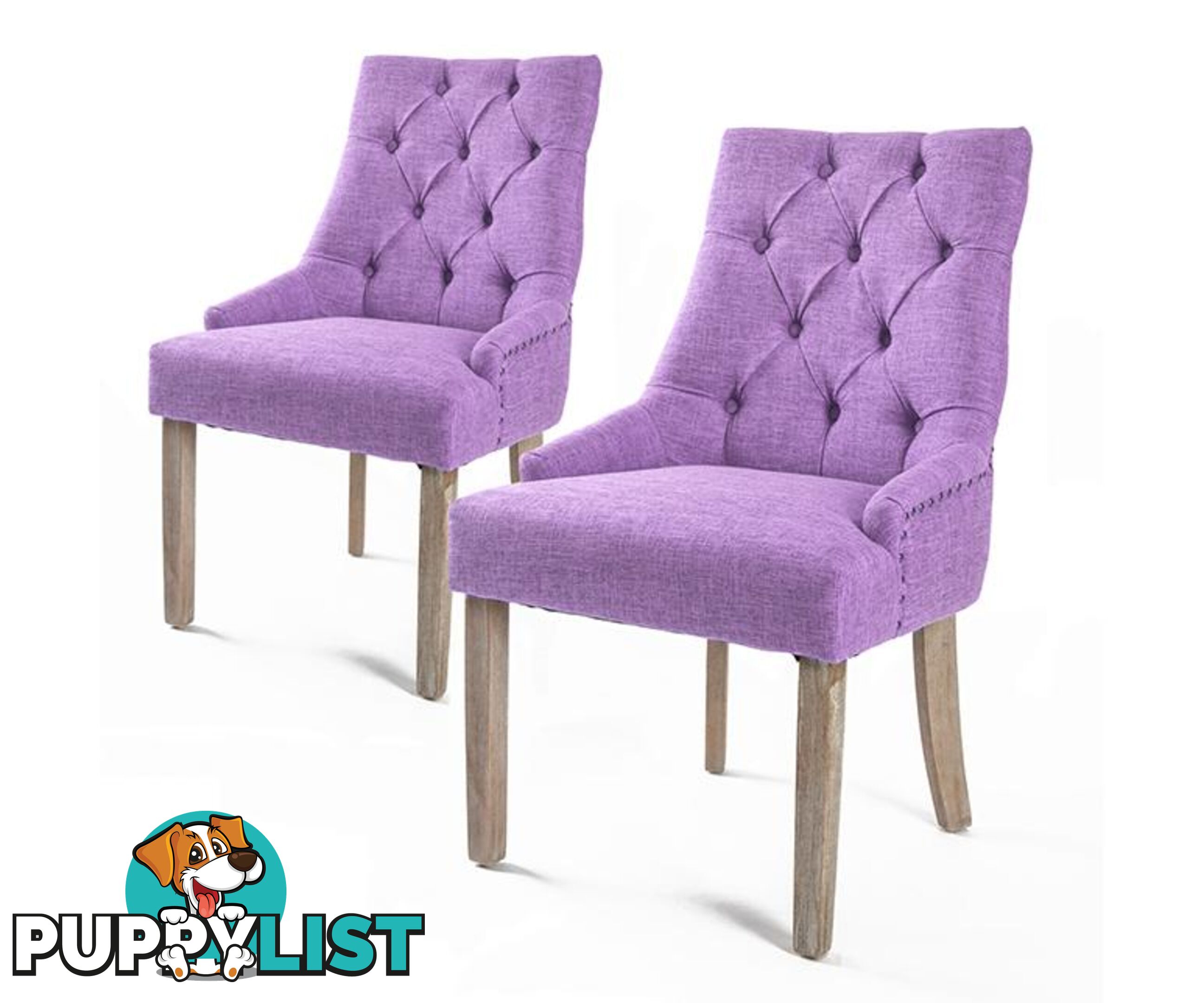 French Provincial Oak Leg Chair AMOUR (2 Pcs) - Violet - Unbranded - 9352338008830