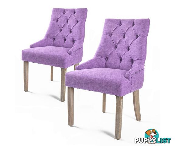 French Provincial Oak Leg Chair AMOUR (2 Pcs) - Violet - Unbranded - 9352338008830