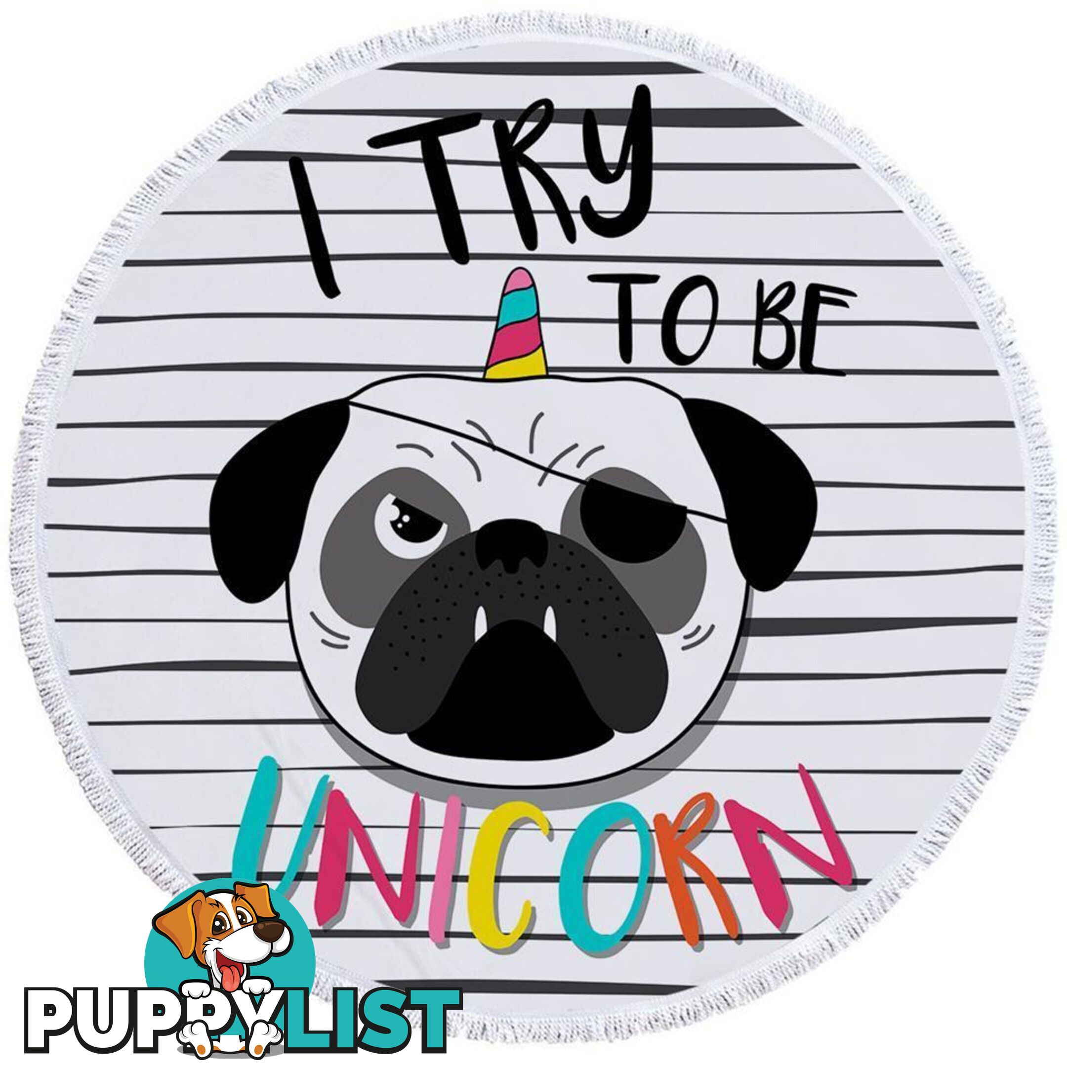 Tough Unicorn Pug Beach Towel - Towel - 7427046309950