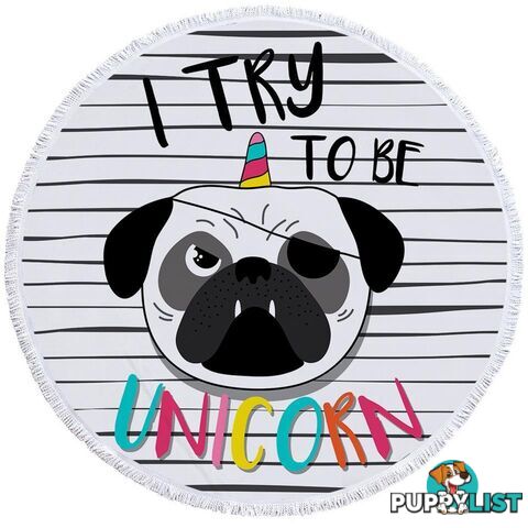 Tough Unicorn Pug Beach Towel - Towel - 7427046309950