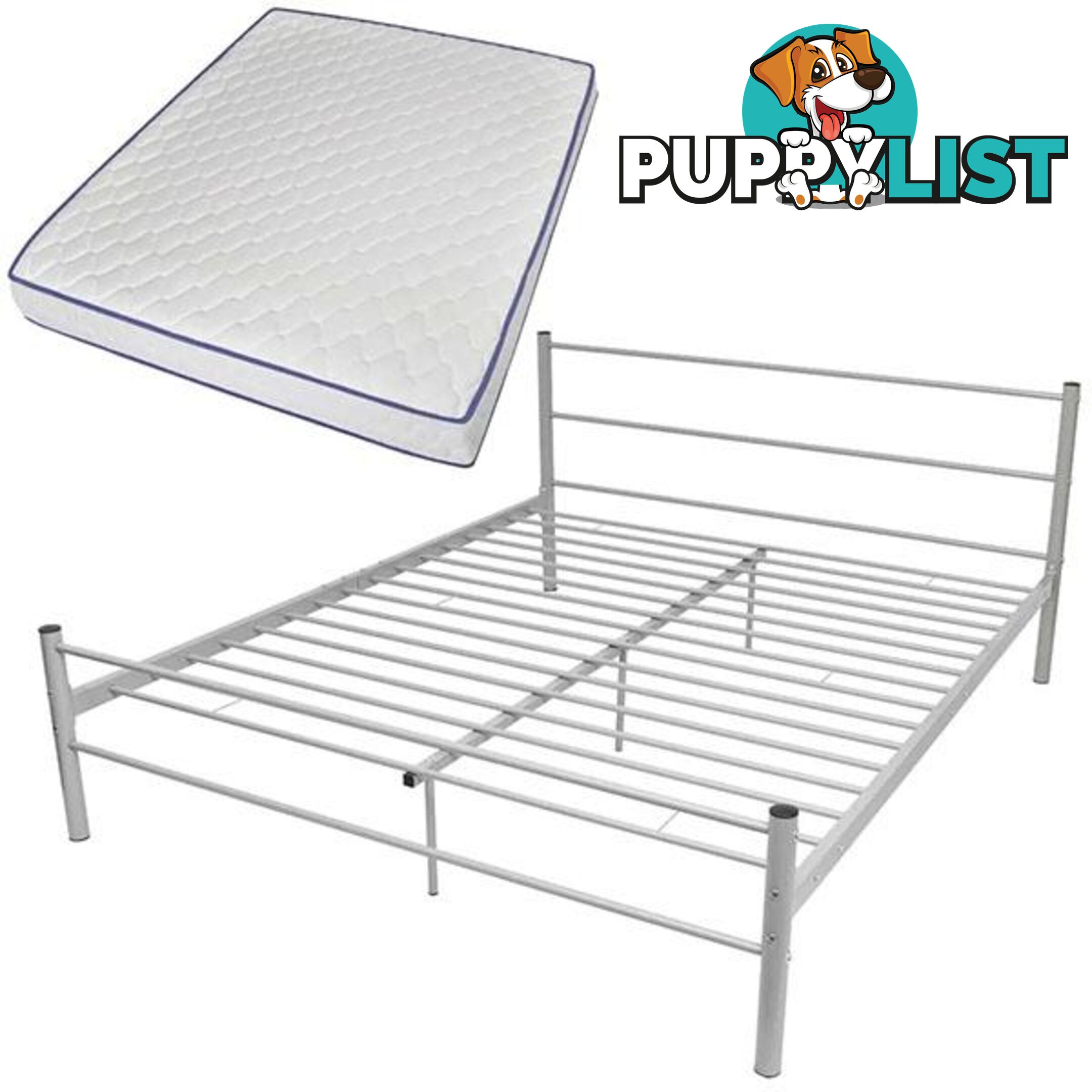 Metal Bed with Memory Foam Mattress Queen White - Unbranded - 9476062107826