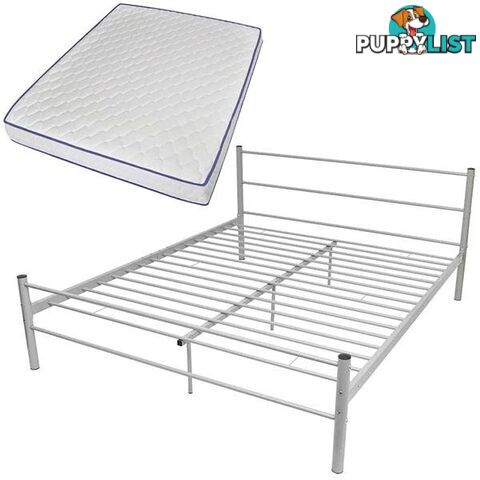 Metal Bed with Memory Foam Mattress Queen White - Unbranded - 9476062107826