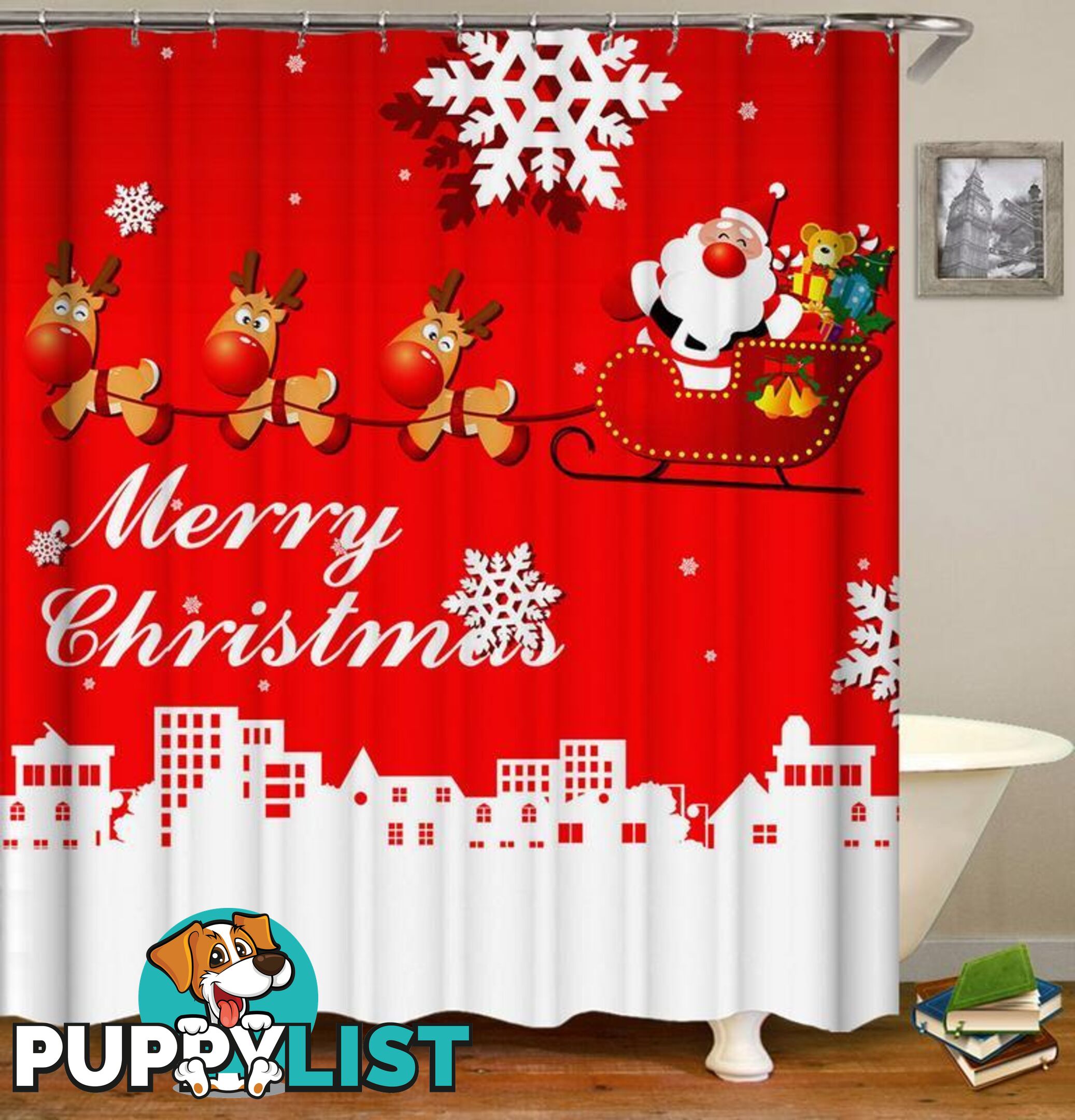 Classic Red Merry Christmas Shower Curtain - Curtain - 7427045983458