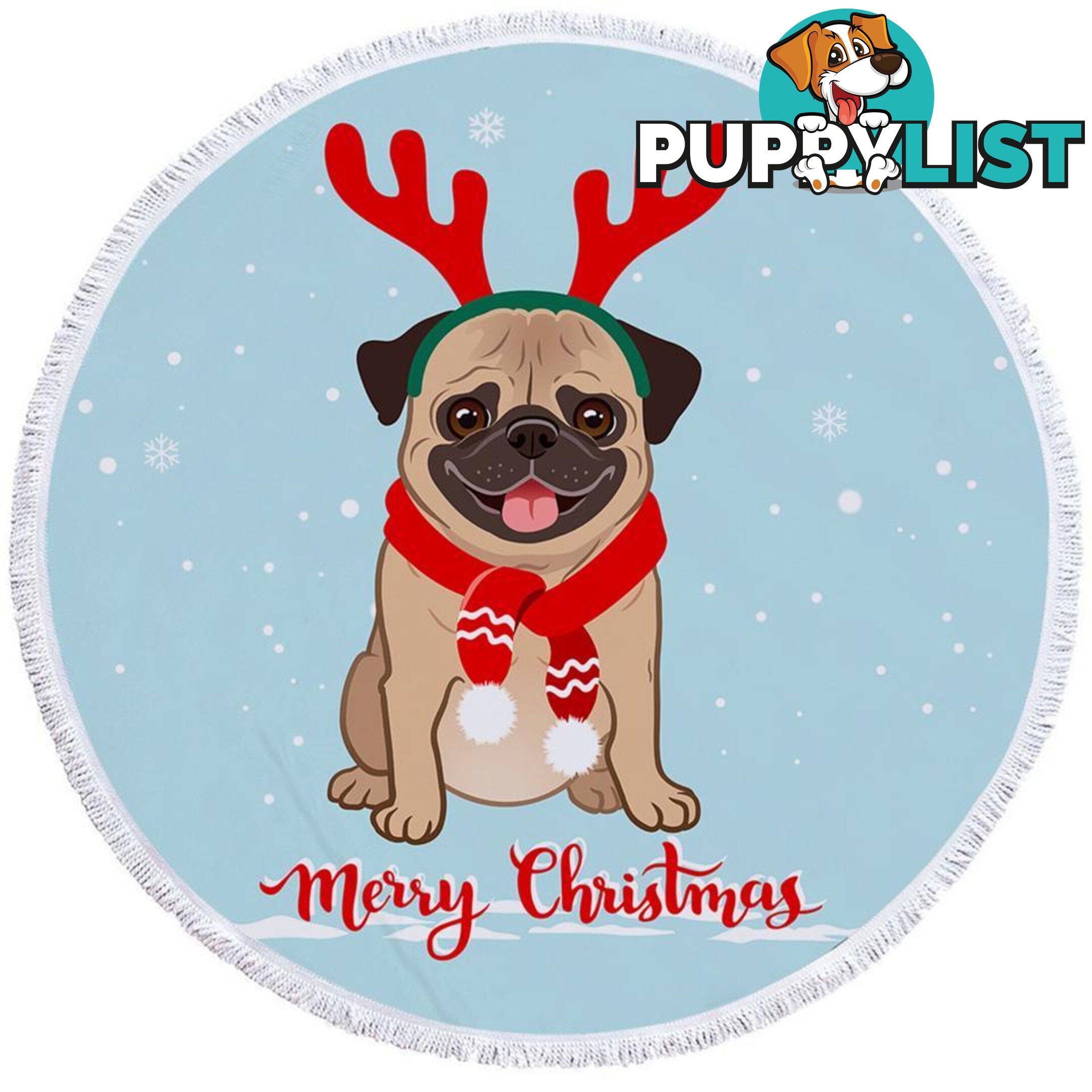 Christmas Pug Beach Towel - Towel - 7427046340113