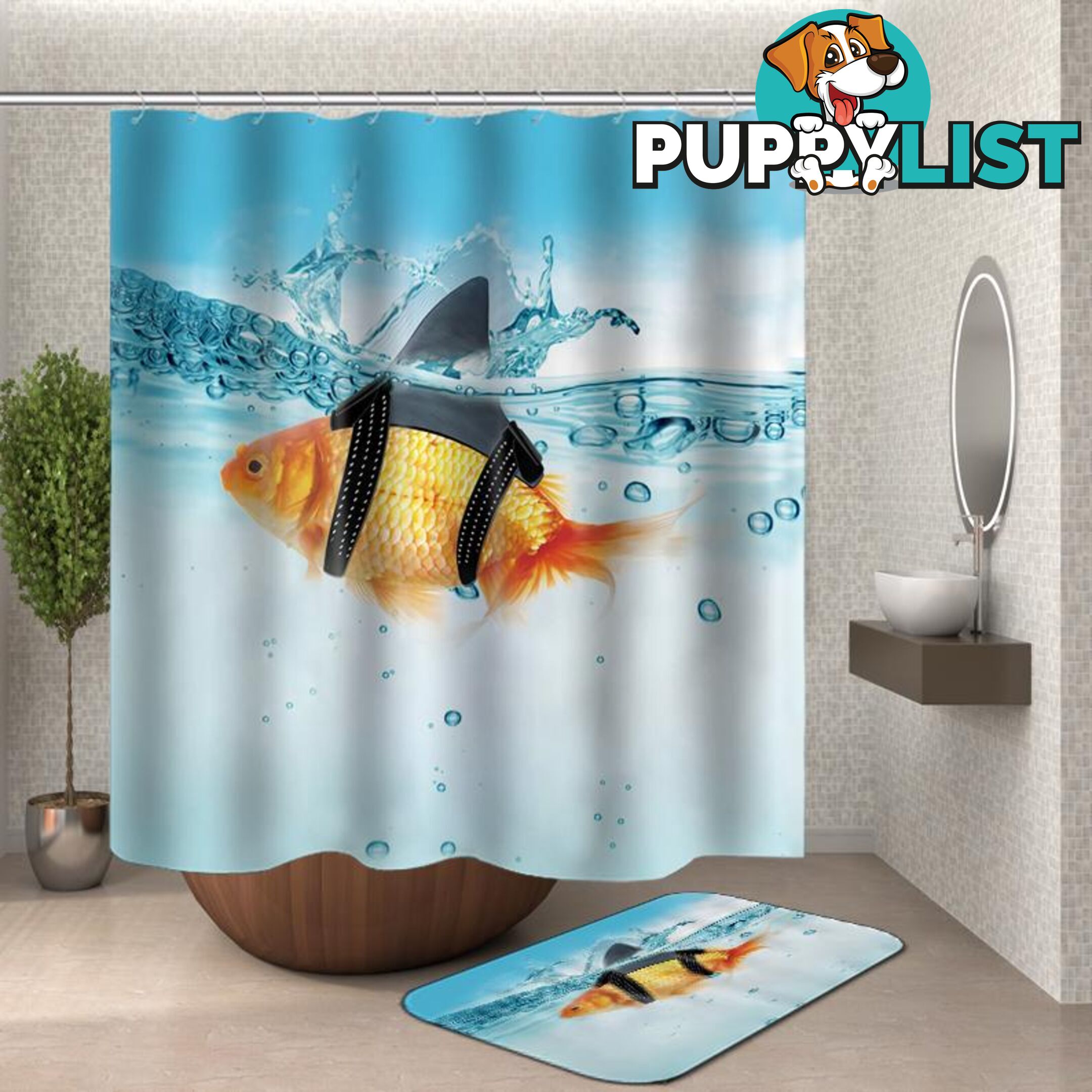 Funny Gold Shark Fish Shower Curtain - Curtain - 7427046108744