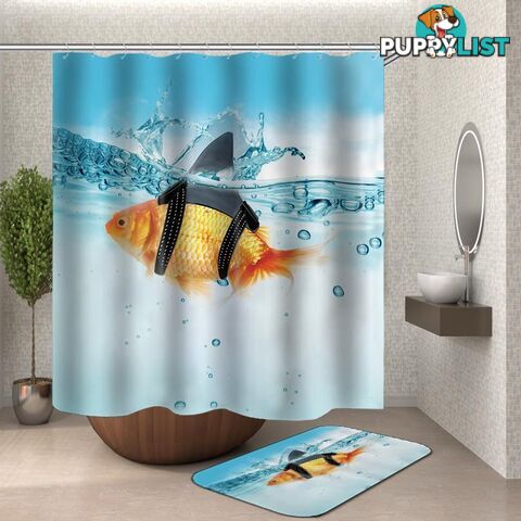 Funny Gold Shark Fish Shower Curtain - Curtain - 7427046108744