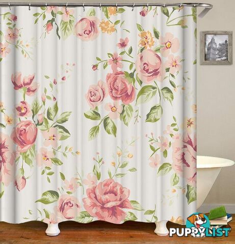 Light Pink Floral Shower Curtain - Curtain - 7427045938632