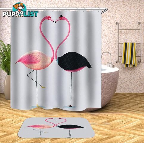 Heart Shape Flamingos Shower Curtain - Curtain - 7427045969476