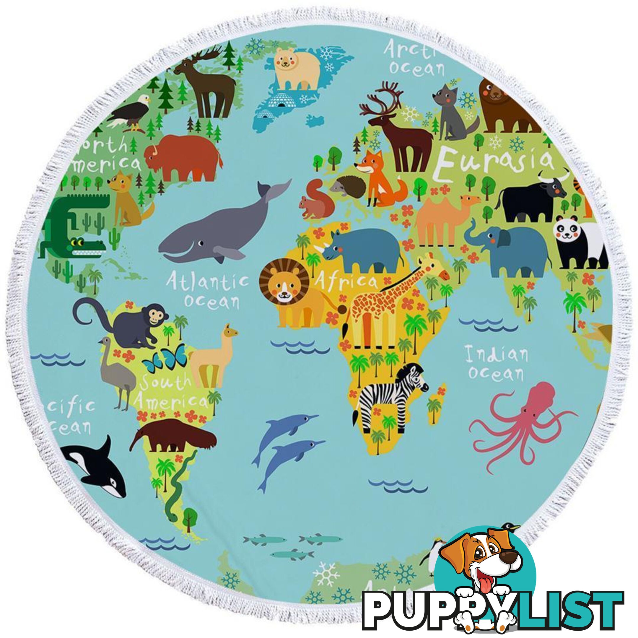 Animal World Map Beach Towel - Towel - 7427046328371