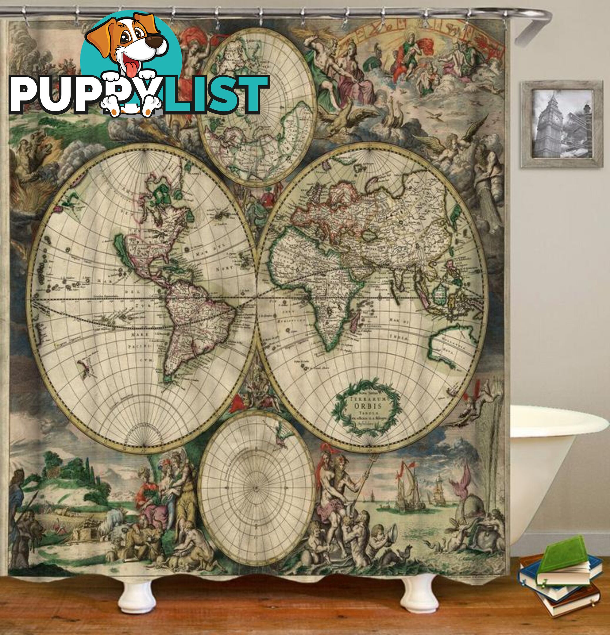 Vintage Globe Cut Shower Curtain - Curtain - 7427046004541