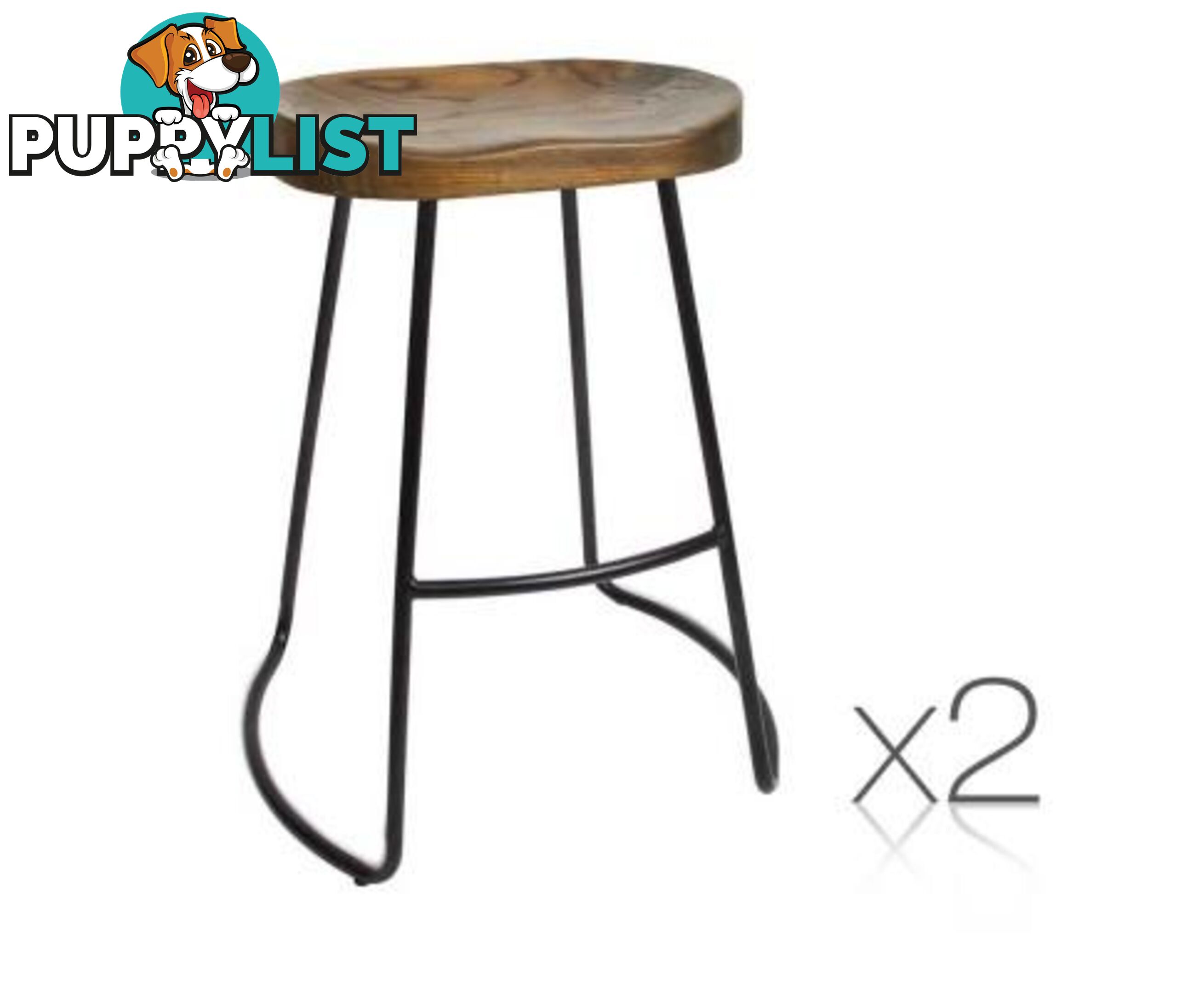 Set of 2 Steel Barstools with Wooden Seat 65cm - Artiss - 4344744397337