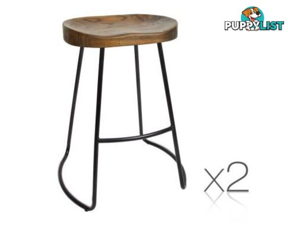 Set of 2 Steel Barstools with Wooden Seat 65cm - Artiss - 4344744397337