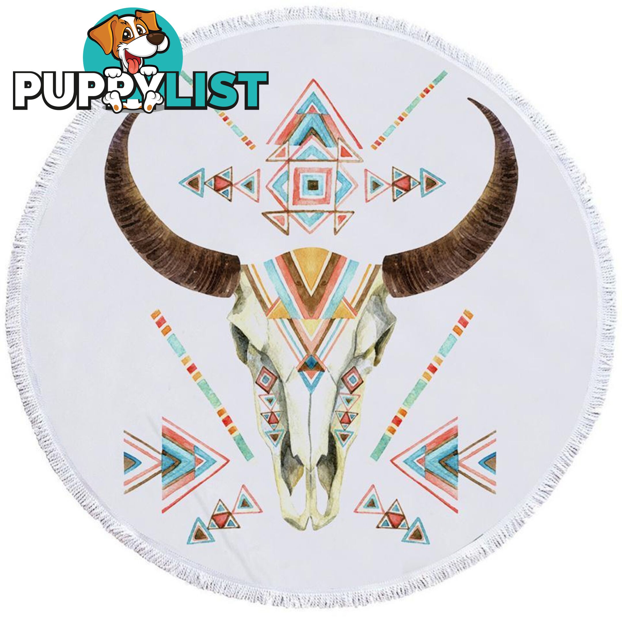 Multi Colored Bull Skull Beach Towel - Towel - 7427046308304