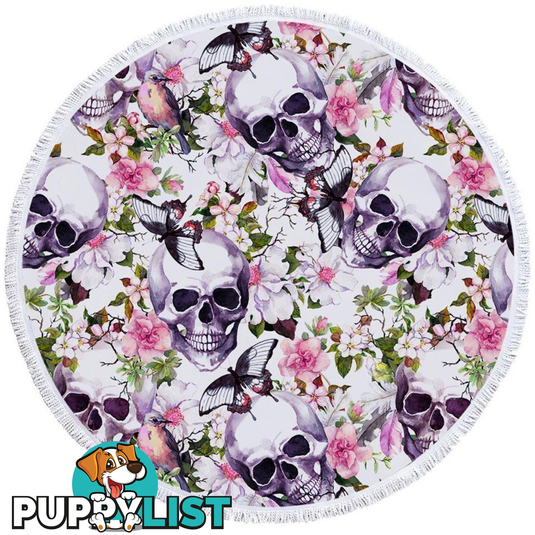 Floral Skulls Beach Towel - Towel - 7427046308472