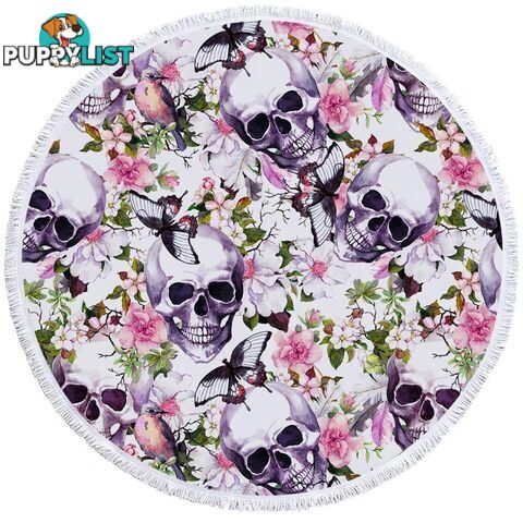 Floral Skulls Beach Towel - Towel - 7427046308472