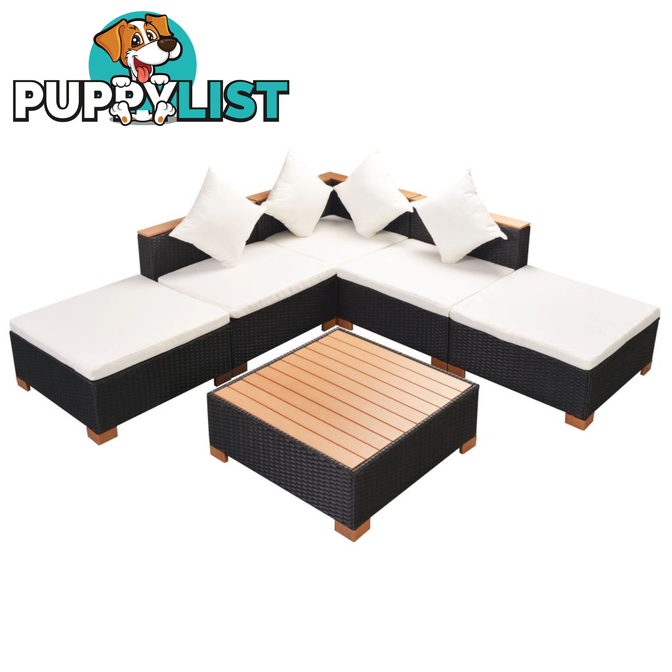 Garden Sofa Rattan Poly Wood Top Set (15 Pcs) - Black - Unbranded - 4326500418548