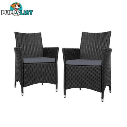 Outdoor Bistro Set Chairs Patio Dining Wicker Garden Cushion X2 - Gardeon - 9355720047233