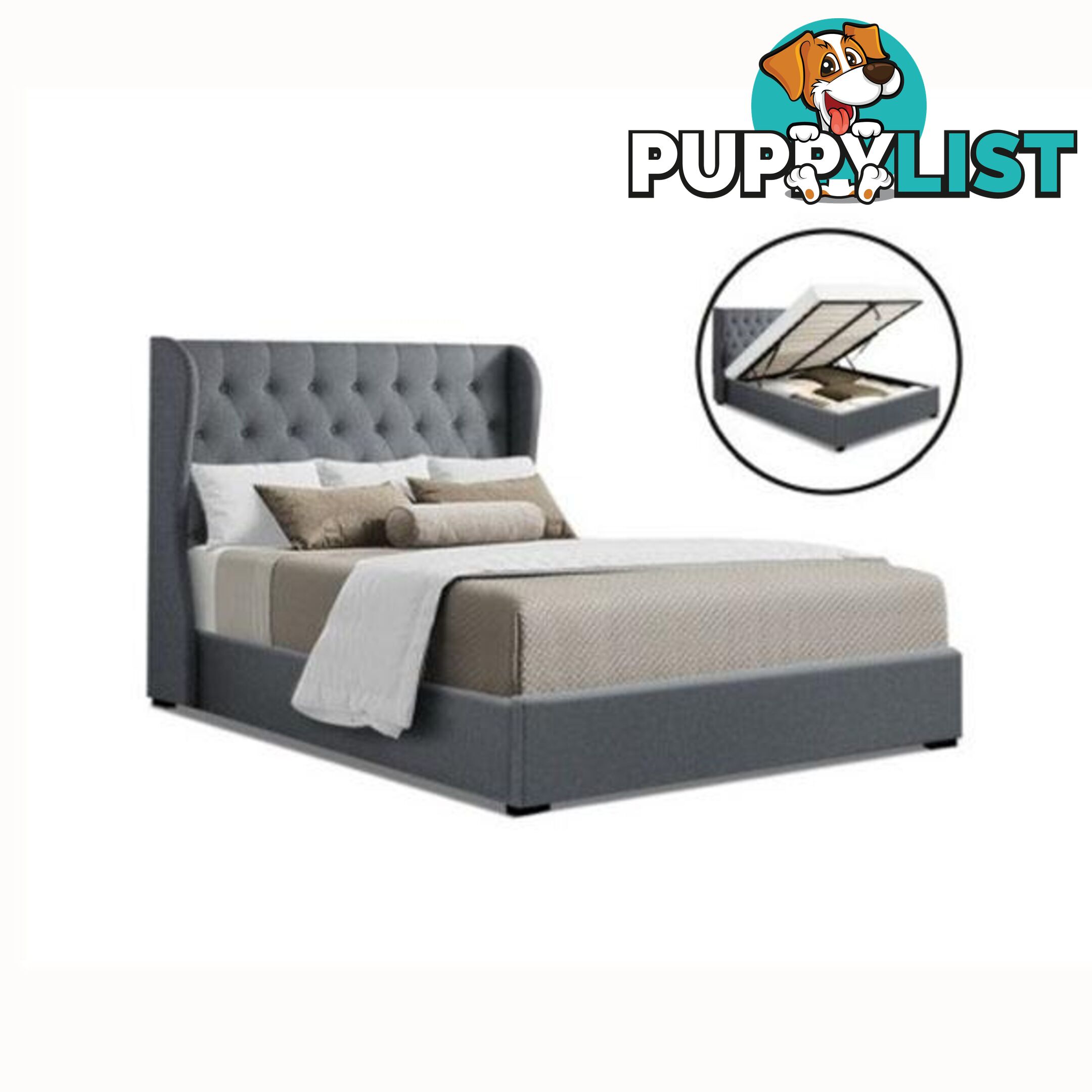 Artiss Queen Size Gas Lift Bed Frame Base With Storage Mattress Grey - Artiss - 7427046173971